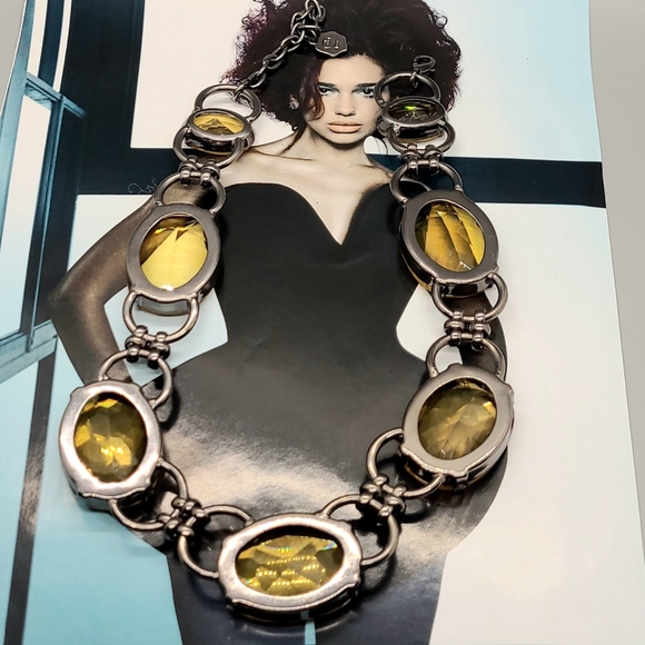 Vintage Signed RJ Graziano Citrine Crystal Gunmetal Couture Choker Necklace - Picture 14 of 16